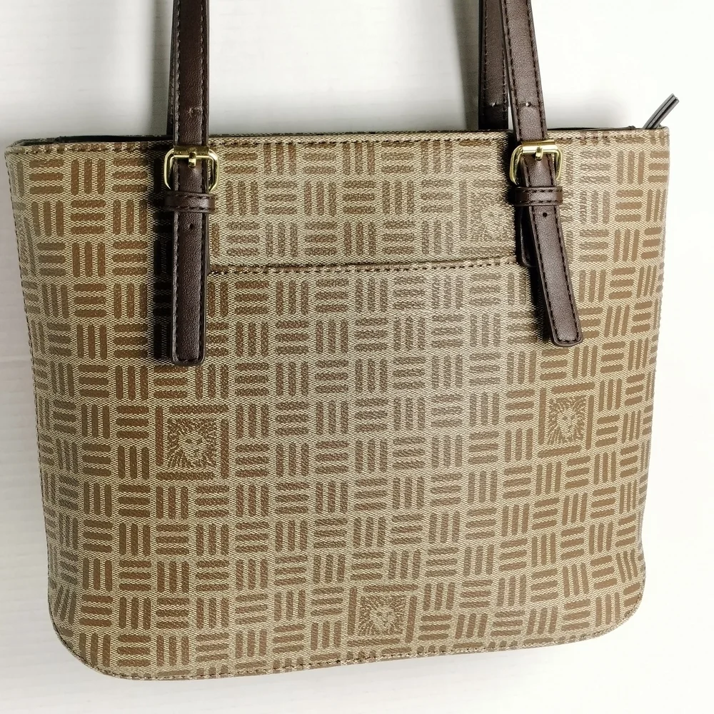 Anne Klein Geometric Tan and Brown Tote